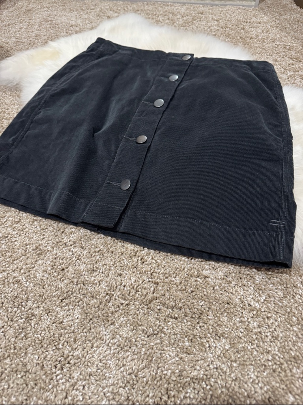 Toad&Co Charcoal Gray Button Front Organic Cotton Corduroy Mini Skirt Size 4 - Picture 2 of 8